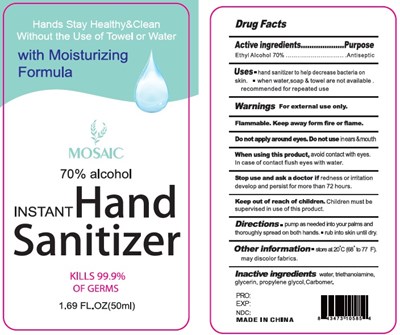 Image Of Label (Mosaic Hand Sanitizer 50 mL 70)